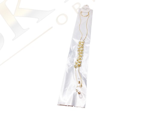 Royal Pearl Altın Sarısı Sıralı İncili Lüks Zincir Gözlük İpi