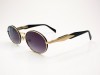 Almera ALM 88025A Gold Black Oval Smoke Lens Sunglasses Almera ALM 88025A Altın Şekilli Saplı Siyah Asetat Oval Gözlük
