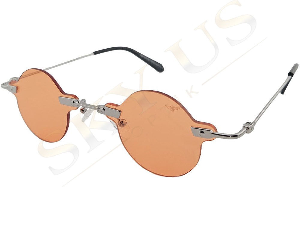 Bruno Mazzini BM23520 C6 Gümüş Metal Rimless Turuncu Polarize Yuvarlak Gözlük