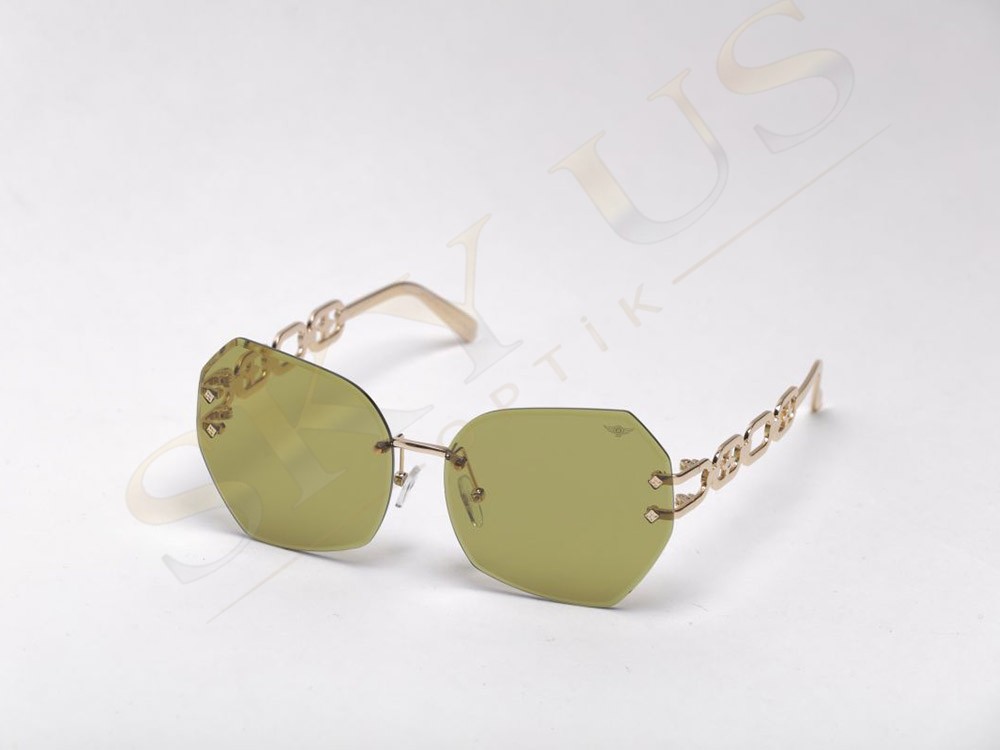 Bruno Mazzini BMG1150 C5 Zincir Desenli Altın Saplı Yeşil Polarize Gözlük