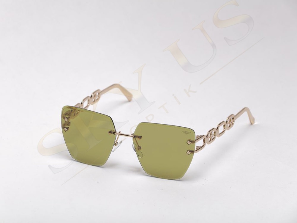 Bruno Mazzini BMG1151 C5 Zincir Desenli Altın Saplı Yeşil Polarize Gözlük