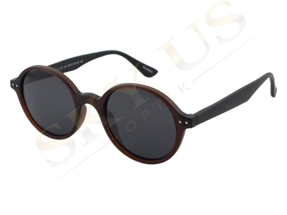 CISSE 23313 C59 Mat Kahve Siyah Saplı Yuvarlak Polarize Gözlük