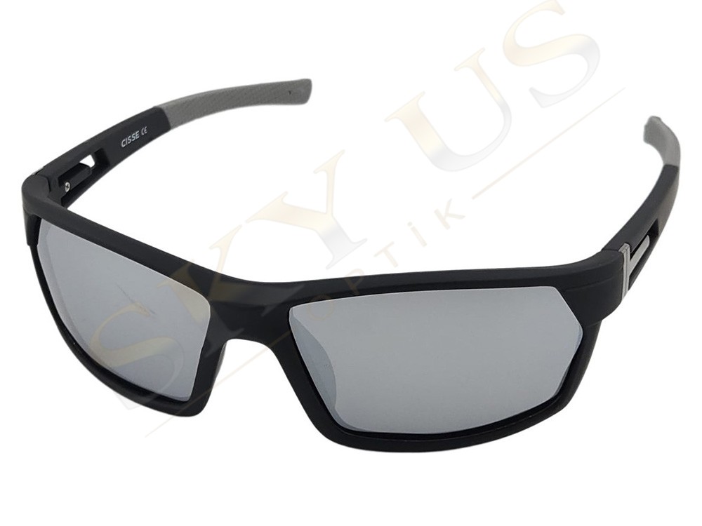 CISSE CG25002 C2 Mat Siyah Çerçeve Gümüş Gri Camlı Spor Gözlük