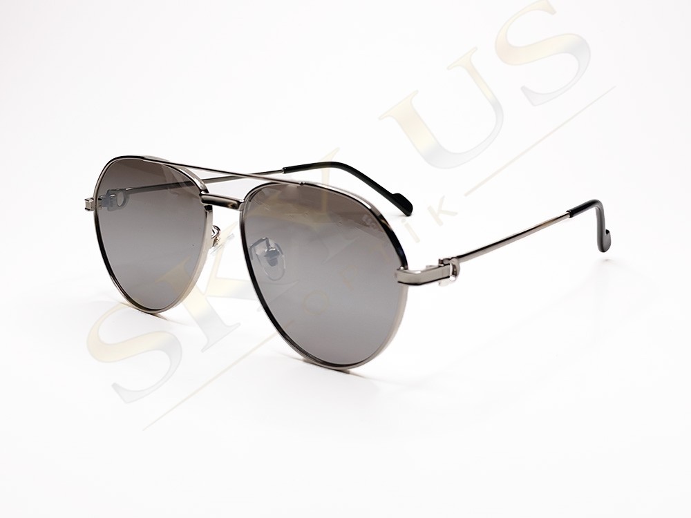 Escales ES 048 Gümüş Metal Çerçeve Aynalı Gri Camlı Aviator Güneş Gözlüğü