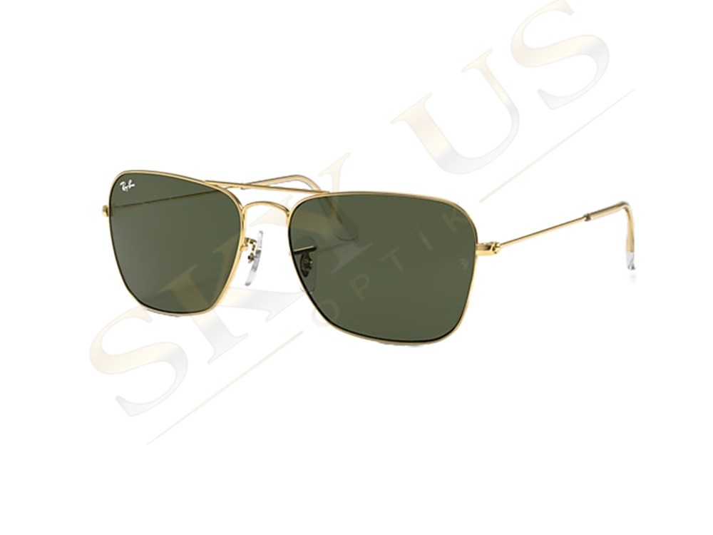 Ray-Ban RB3136 001 Caravan Altın Metal Kare Pilot Gözlük