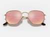 Ray-Ban RB3548N Hexagonal Gold Pink Copper Mirror Flat Lens Sunglasses Ray-Ban RB3548N 001/Z2 Hexagonal Flat Lenses Pembe Aynalı Altın Metal Gözlük
