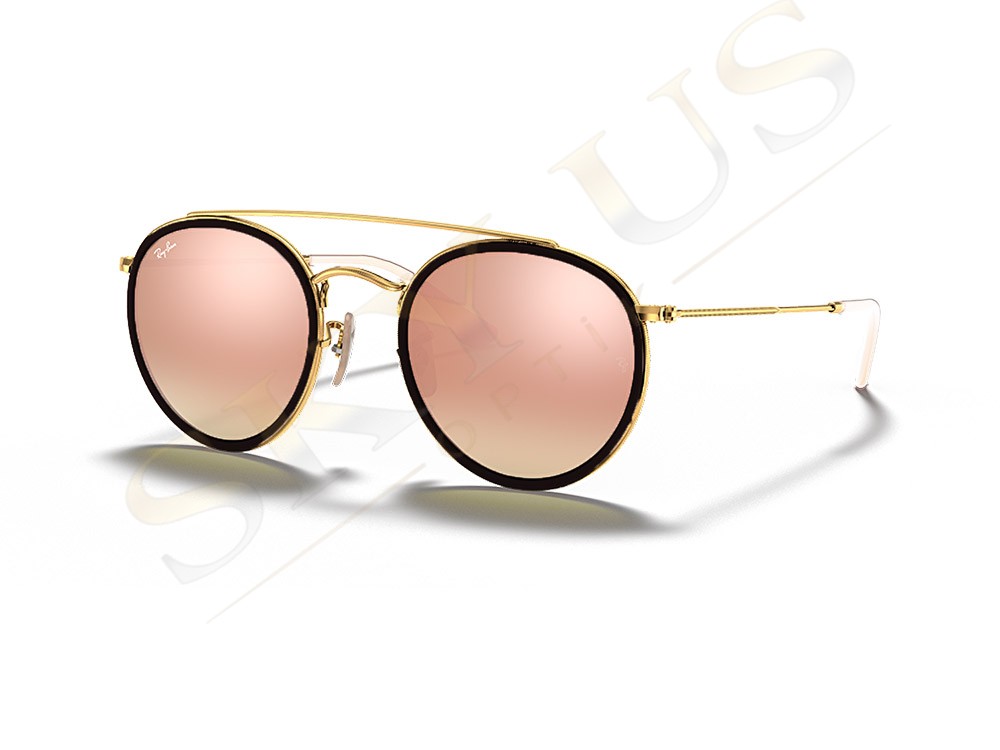 Ray-Ban RB3647N 112/Z2 Round Double Bridge Pembe Aynalı Siyah Halkalı Gözlük